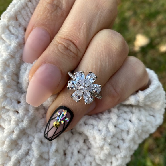 Snowflake 925 Silver Ring White Sapphire Size 6-10 - Picture 2 of 14